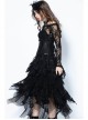 Black Frill Gothic Four Buttons Tying Rope Corset