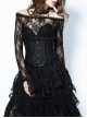 Black Frill Gothic Four Buttons Tying Rope Corset