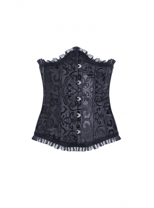 Gothic Lolita Black Lace Frill Victorian Five Buttons Corset