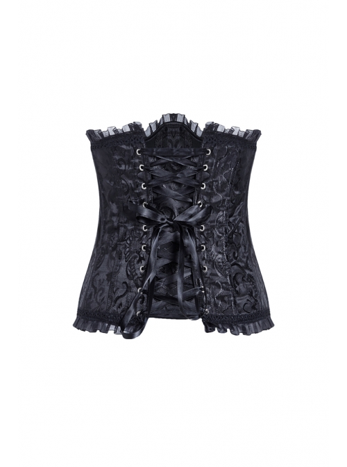 Gothic Lolita Black Lace Frill Victorian Five Buttons Corset