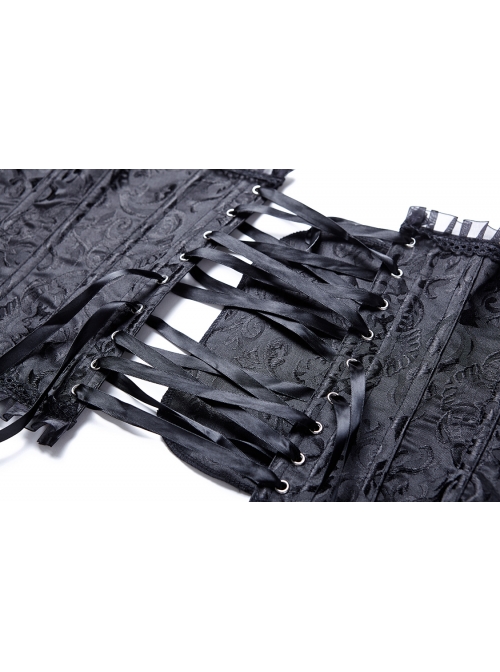 Gothic Lolita Black Lace Frill Victorian Five Buttons Corset
