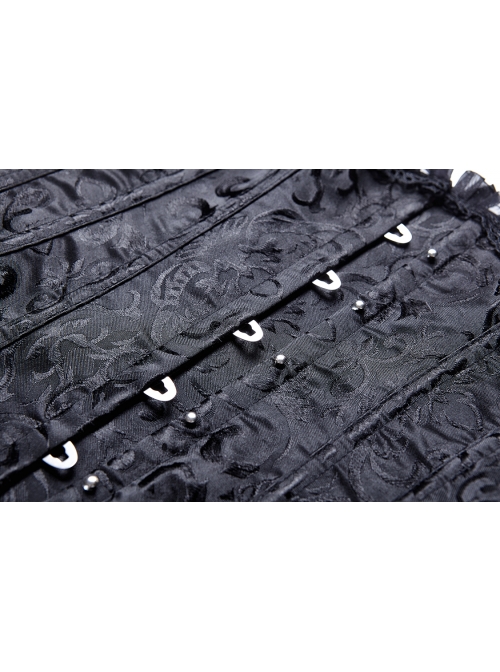 Gothic Lolita Black Lace Frill Victorian Five Buttons Corset