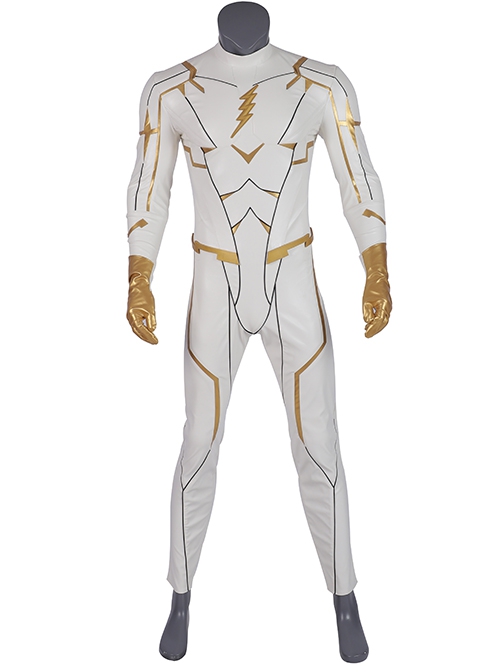 The Flash Season 5 Godspeed August Heart White Battle Suit Halloween Cosplay Costume White Bodysuit