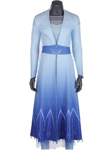 Frozen 2 Elsa Blue Dress Suit Halloween Cosplay Costume Blue Gradient Outerwear