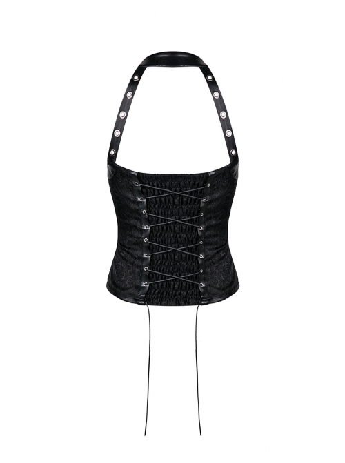 Gothic Black Jacquard Pattern Backless Tie-up Corset