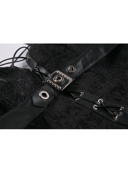 Gothic Black Jacquard Pattern Backless Tie-up Corset