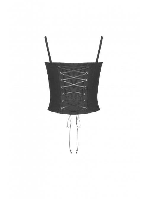 Black Punk Metal Buckle Tie-up Bust Sling Corset