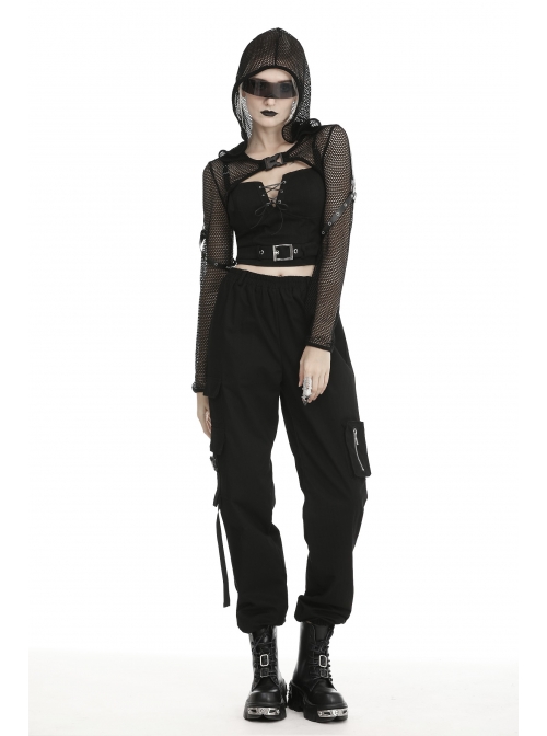 Black Punk Metal Buckle Tie-up Bust Sling Corset