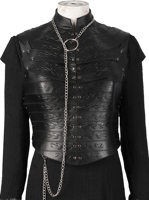 Game Of Thrones Season 8 Sansa Stark Winter Black Fur Collar Cloak Suit Halloween Cosplay Costume Black Vest