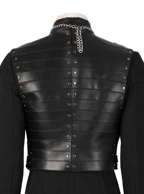 Game Of Thrones Season 8 Sansa Stark Winter Black Fur Collar Cloak Suit Halloween Cosplay Costume Black Vest