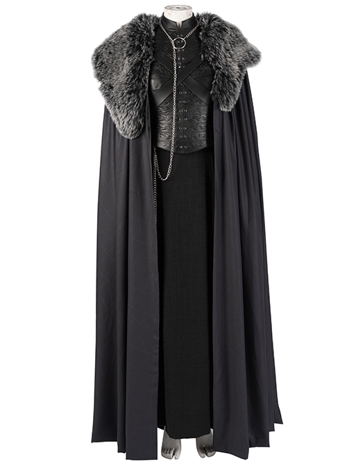 Game Of Thrones Season 8 Sansa Stark Winter Black Fur Collar Cloak Suit Halloween Cosplay Costume Black Vest