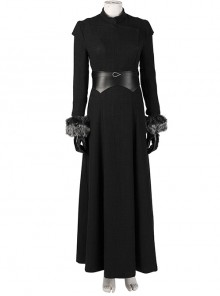 Game Of Thrones Season 8 Sansa Stark Winter Black Fur Collar Cloak Suit Halloween Cosplay Costume Black Long Dress