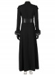 Game Of Thrones Season 8 Sansa Stark Winter Black Fur Collar Cloak Suit Halloween Cosplay Costume Black Long Dress
