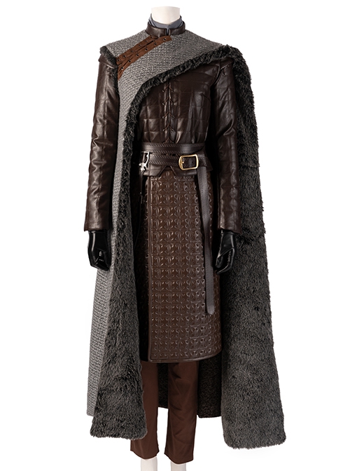 Game Of Thrones Season 8 Arya Stark Brown Leather Top Suit Halloween Cosplay Costume Gray Cloak