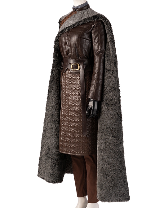 Game Of Thrones Season 8 Arya Stark Brown Leather Top Suit Halloween Cosplay Costume Gray Cloak
