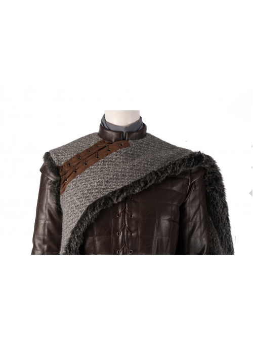 Game Of Thrones Season 8 Arya Stark Brown Leather Top Suit Halloween Cosplay Costume Gray Cloak
