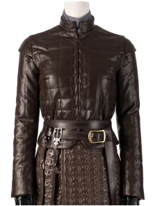 Game Of Thrones Season 8 Arya Stark Brown Leather Top Suit Halloween Cosplay Costume Brown Top