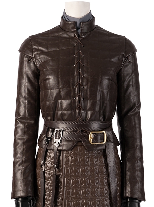 Game Of Thrones Season 8 Arya Stark Brown Leather Top Suit Halloween Cosplay Costume Brown Top