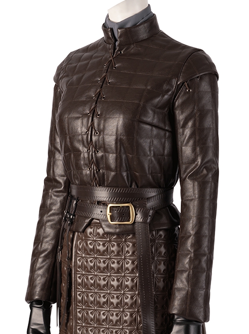 Game Of Thrones Season 8 Arya Stark Brown Leather Top Suit Halloween Cosplay Costume Brown Top