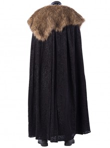 Game Of Thrones Season 8 Jon Snow Brown Fur Collar Black Cloak Suit Halloween Cosplay Costume Black Cloak