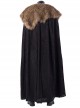 Game Of Thrones Season 8 Jon Snow Brown Fur Collar Black Cloak Suit Halloween Cosplay Costume Black Cloak