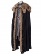 Game Of Thrones Season 8 Jon Snow Brown Fur Collar Black Cloak Suit Halloween Cosplay Costume Black Cloak