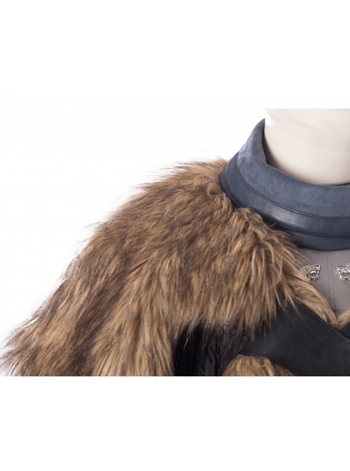 Game Of Thrones Season 8 Jon Snow Brown Fur Collar Black Cloak Suit Halloween Cosplay Costume Black Cloak