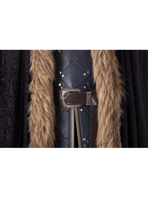 Game Of Thrones Season 8 Jon Snow Brown Fur Collar Black Cloak Suit Halloween Cosplay Costume Black Cloak
