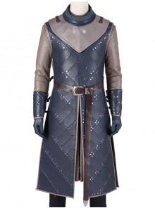 Game Of Thrones Season 8 Jon Snow Brown Fur Collar Black Cloak Suit Halloween Cosplay Costume Long Vest