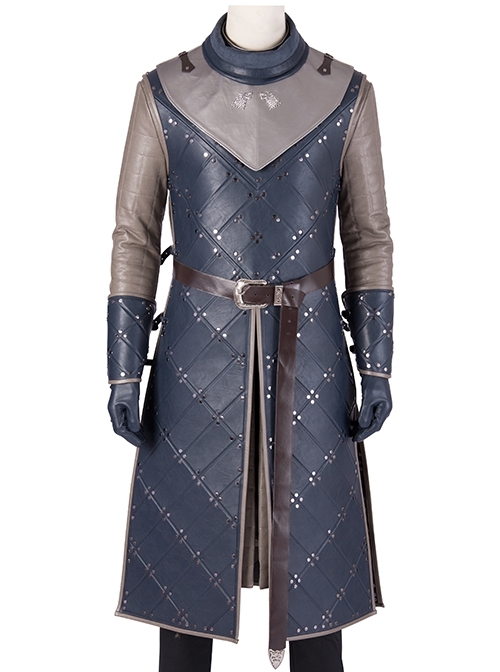 Game Of Thrones Season 8 Jon Snow Brown Fur Collar Black Cloak Suit Halloween Cosplay Costume Long Vest