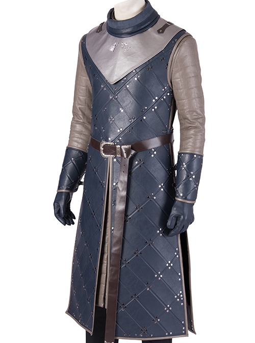 Game Of Thrones Season 8 Jon Snow Brown Fur Collar Black Cloak Suit Halloween Cosplay Costume Long Vest