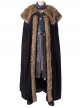 Game Of Thrones Season 8 Jon Snow Brown Fur Collar Black Cloak Suit Halloween Cosplay Costume Long Vest