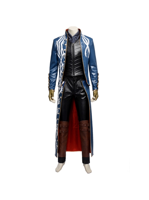 Devil May Cry 3 Virgil Men's Blue Trench Coat Leggings Gloves Suit Cosplay Clothing