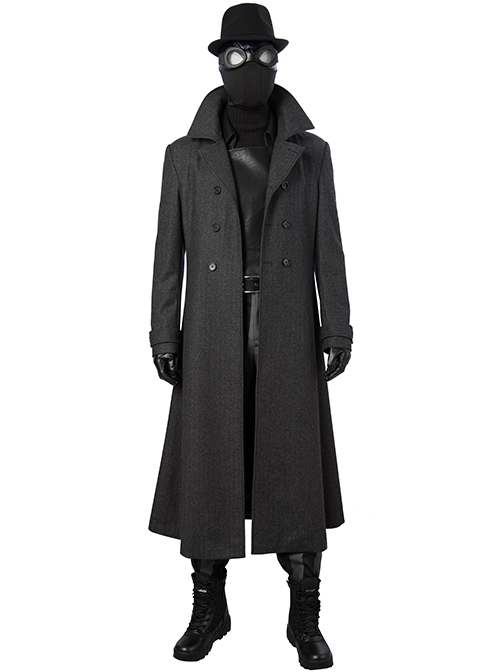 Spider-Man Into The Spider-Verse Spider-Man Noir Peter Parker Halloween Cosplay Costume Black Coat