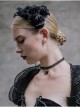 Gothic Gauze Roses Feather Black Hair Plug