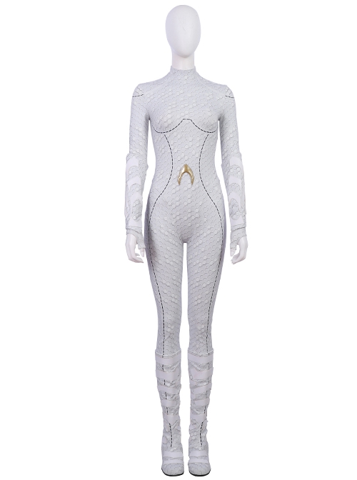 Aquaman Queen Atlanna White Battle Suit Halloween Cosplay Costume White Bodysuit