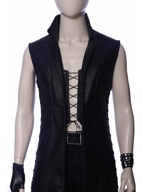 Devil May Cry 5 V The Mysterious One Black Long Vest Suit Halloween Cosplay Costume Sleeveless Windbreaker