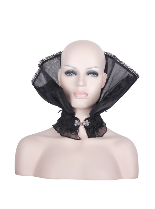 Black Organza Gothic Velveteen Lace Stand-up Collar