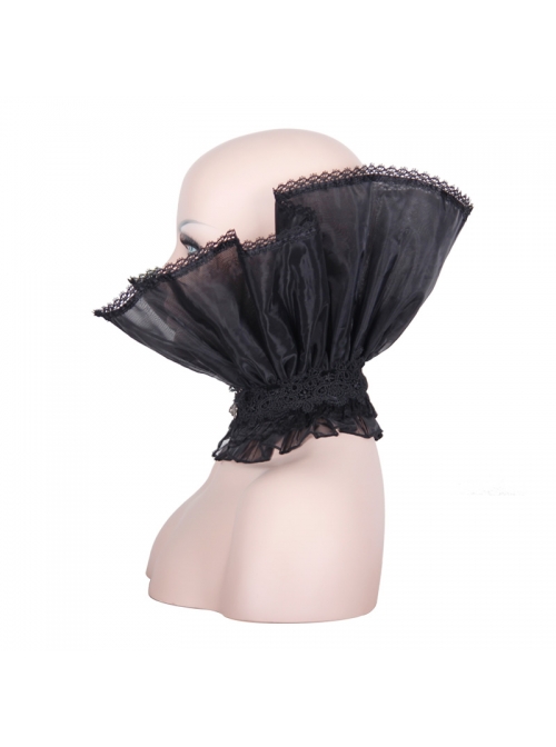 Black Organza Gothic Velveteen Lace Stand-up Collar