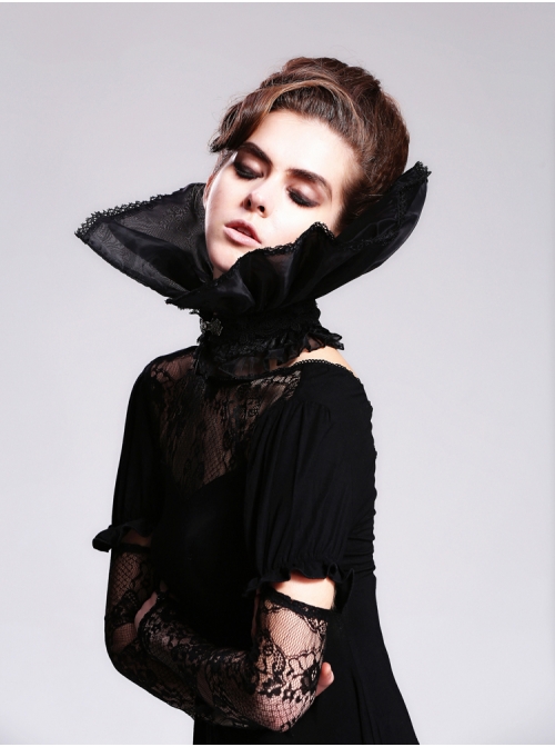 Black Organza Gothic Velveteen Lace Stand-up Collar