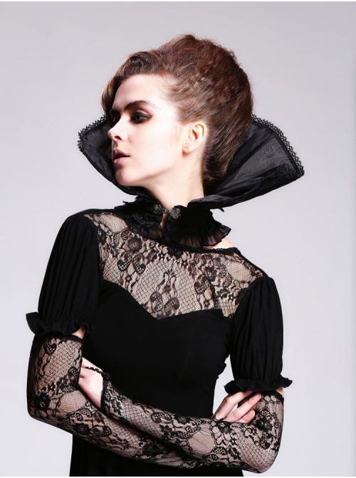 Black Organza Gothic Velveteen Lace Stand-up Collar