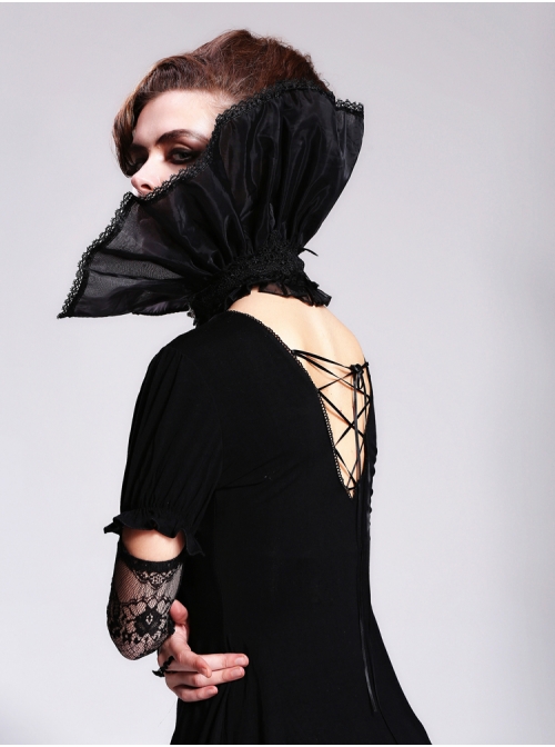Black Organza Gothic Velveteen Lace Stand-up Collar