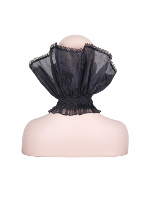 Black Organza Gothic Velveteen Lace Stand-up Collar