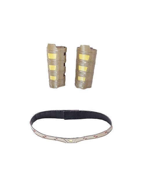 Shazam Billy Batson Red Bodysuit Battle Suit Halloween Cosplay Accessories Golden Waistband And Wrist Guards