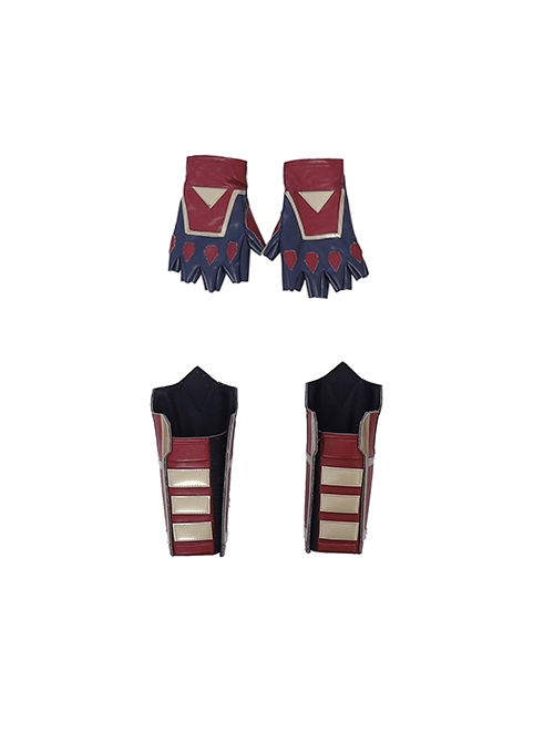 Captain Marvel Carol Danvers Red Version Battle Suit Halloween Cosplay Accessories Gloves And Wrist Guards
