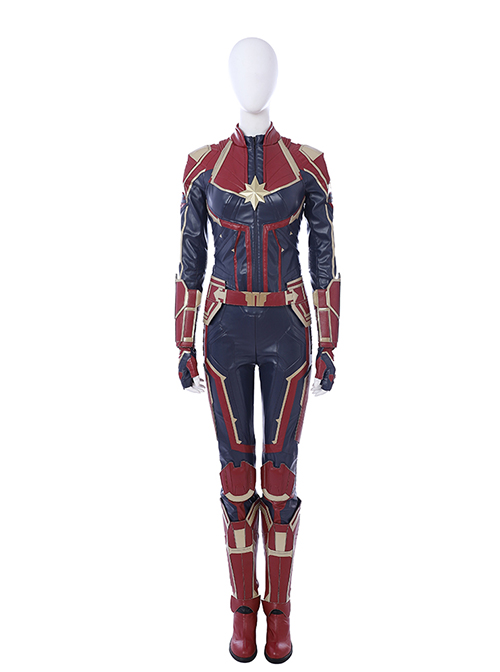 Captain Marvel Carol Danvers Red Version Battle Suit Halloween Cosplay Accessories Red Boots