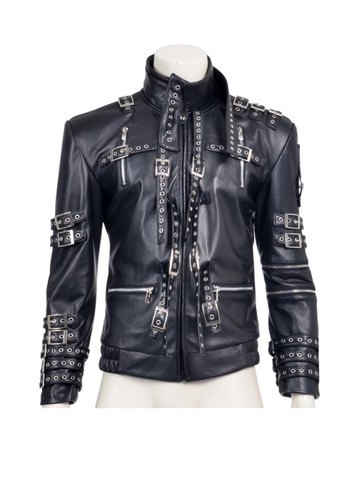 Michael Jackson Black Genuine Leather Jacket Men Cosplay Costume