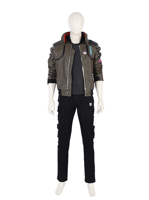 Cyberpunk 2077 Male Role Army Green Jacket Suit Halloween Cosplay Accessories Black Waistband