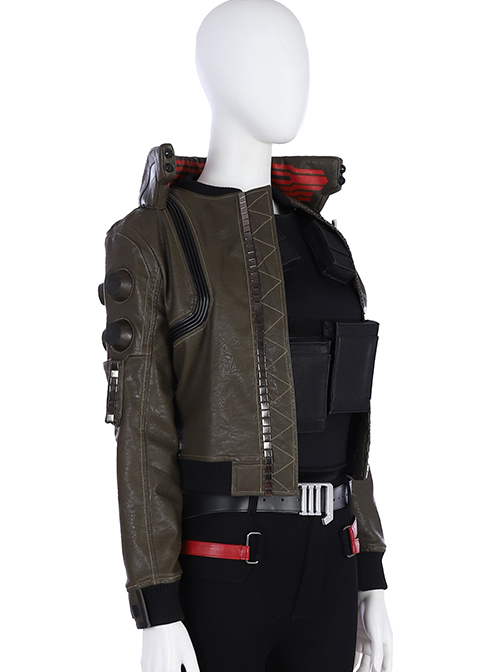 Cyberpunk 2077 Female Role Army Green Jacket Suit Halloween Cosplay Costume Army Green Jacket