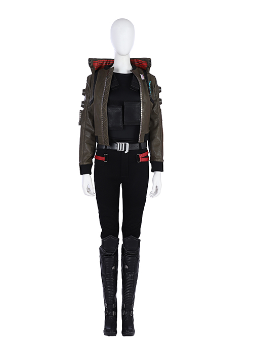 Cyberpunk 2077 Female Role Army Green Jacket Suit Halloween Cosplay Costume Black Trousers